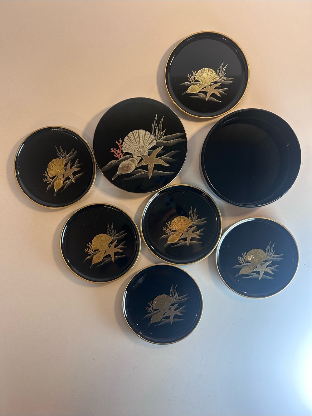 Japanese vintage Elegant Black and Gold Coastal Salad Plate Set - 6 Pieces